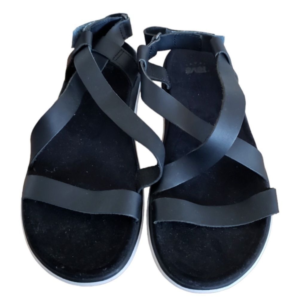 Teva Sandals Black Scrappy Flat Float Livia Lux Criss Cross